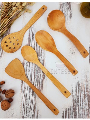 Montesev Ahşap Tahta Mutfak Kaşık Seti 5 Parça Kayın , Şimşir Ve Bambu Ağacı