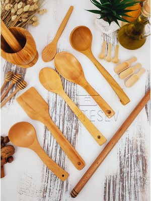 Montesev Ahşap Tahta Mutfak Kaşık Seti 17 Parça Kayın , Şimşir Ve Bambu Ağacı