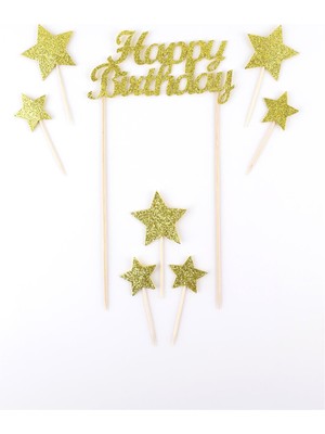 Le Mabelle Gold Happy Birthday Yıldız Pasta Süsü