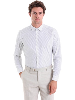 Saykı Gri B. Slim Fit Uzun Kol %100PAMUK Baskılı Casual Gömlek