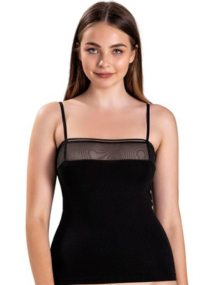 Jiber Kadın Siyah Dantelli İp Askılı Atlet