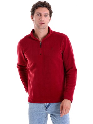 Hatemoğlu Bordo Regular Fit Düz Yarım Boy Fermuarlı Polar Sweatshirt