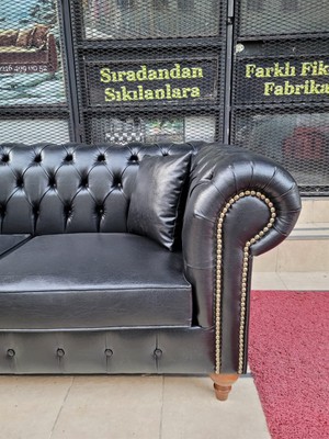 3A Mobilya Black Deri Chesterfield