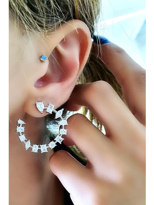 Ose Shop Pırlanta Parlaklığında Zirkon Taşlı 925AYAR Gümüş Şık Trend Italyan Tasarımı Küpe