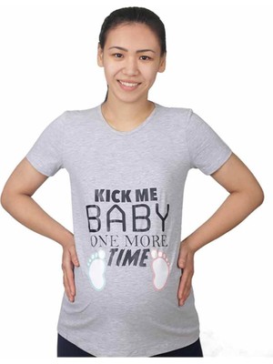 Mummy's Baby Hamile Tişört Kick Me Baby Gri