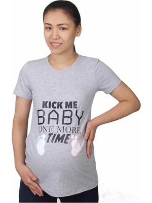 Mummy's Baby Hamile Tişört Kick Me Baby Gri