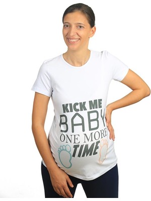 Mummy's Baby Hamile Tişört Kick Me Baby Beyaz