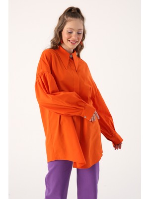 ALLDAY Oversize Sivri Yaka Pamuklu Gömlek Tunik