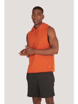 Zinde LIFE P-005672-ERKEK Kapüşonlu Kolsuz Rahat Kesim Sıfır Kol Pamuklu Casual Spor T-Shirt - Tişört-Kiremit