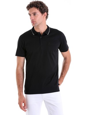 Hatemoğlu Siyah Regular Fit Düz 100% Pamuk Polo Yaka Tişört