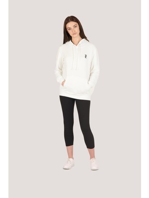 Zinde LIFE P-002995-KADIN Kapüşonlu Sweatshirt Diagonal Uzun Kollu Rahat Kesim 3 Iplik Spor Pamuklu Sweatshirt-Beyaz