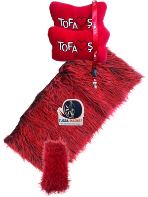 Tusba Market Tofaş Torpido Koruyucu Halı & Pelüş Torpido Örtüsü & Havlusu / Polar Boyun Yastık / Vites Püskülü