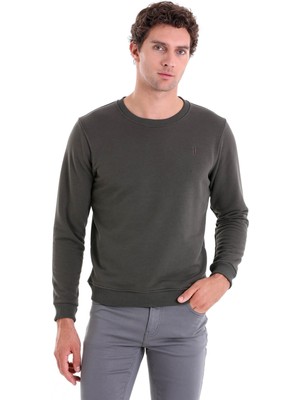 Hatemoğlu Haki Regular Fit Düz Pamuklu Bisiklet Yaka Sweatshirt