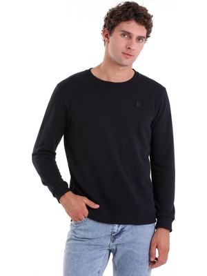Hatemoğlu Lacivert Regular Fit Düz Pamuklu Bisiklet Yaka Sweatshirt