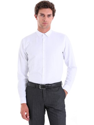 Hatemoğlu Beyaz Comfort Fit Düz Pamuklu Düğmeli Yaka Uzun Kollu Oxford Gömlek