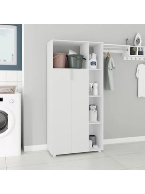 Aden Home Beyaz Banyo Dolabı, Banyo Düzenleyici, Çamaşır Makinesi Boy Dolabı, %100 Mdf, MBNY18