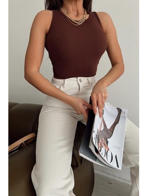 MyLove Fitilli Crop Atlet Kahve