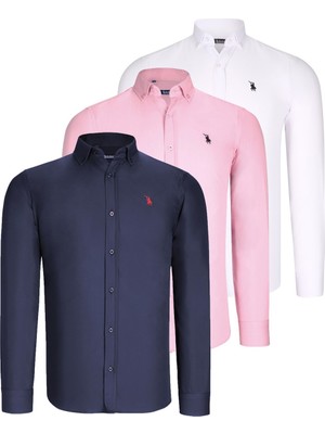 Dewberry Üçlü Set G725 Dewberry Erkek Gömlek Beyaz Lacivert Pembe
