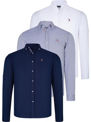 Dewberry Üçlü Set G674 Dewberry Erkek Gömlek-Lacivert-Beyaz-Gri
