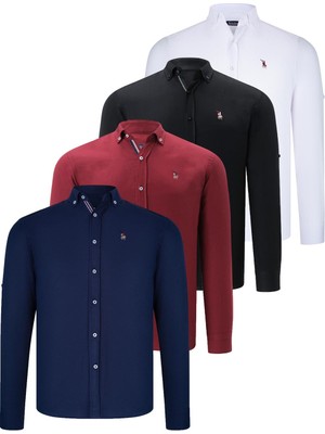 Dewberry Dörtlü Set G674 Dewberry Erkek Gömlek-Siyah-Beyaz-Lacivert-Bordo