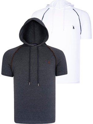 Dewberry Ikili Set T8570 Dewberry Kapşonlu Erkek T-Shırt-Beyaz-Antrasit