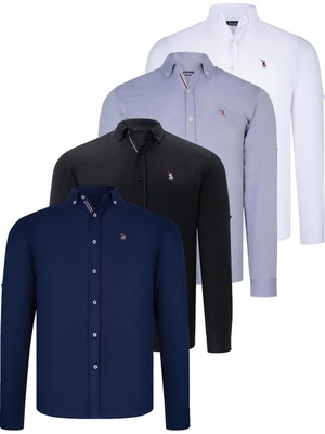 Dewberry Dörtlü Set G674 Dewberry Erkek Gömlek Siyah Beyaz Lacivert Gri