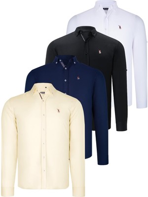 Dewberry Dörtlü Set G674 Dewberry Erkek Gömlek Siyah Beyaz Lacivert Sarı