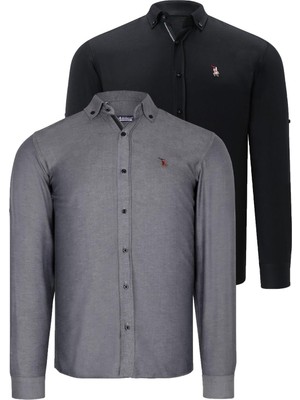 Dewberry Ikili Set G674 Dewberry Erkek Gömlek-Siyah-Füme