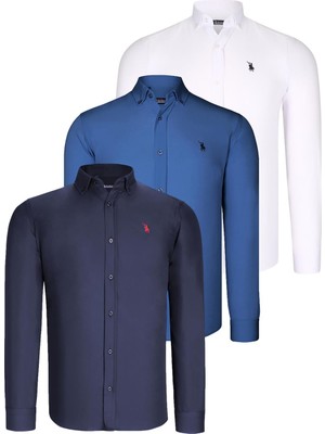 Dewberry Üçlü Set G725 Dewberry Erkek Gömlek Lacivert Beyaz Indigo