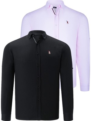 Dewberry Ikili Set G674 Dewberry Erkek Gömlek Siyah Pembe