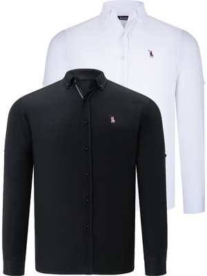 Dewberry Ikili Set G674 Dewberry Erkek Gömlek-Beyaz-Siyah