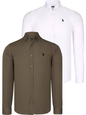 Dewberry İkili Set G725  Erkek Gömlek-Beyaz-Yeşil