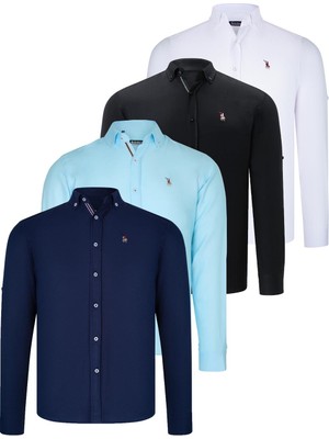 Dewberry Dörtlü Set G674 Dewberry Erkek Gömlek Siyah Beyaz Lacivert Camgöbeği