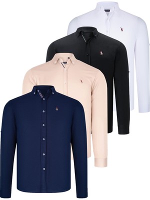 Dewberry Dörtlü Set G674 Dewberry Erkek Gömlek Siyah Beyaz Lacivert Bej