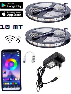 Asled 5 Metre Rgb LED Sese ve Müziğe Duyarlı Bluetooth Özellikli Set Tak Çalıştır 3 Çip