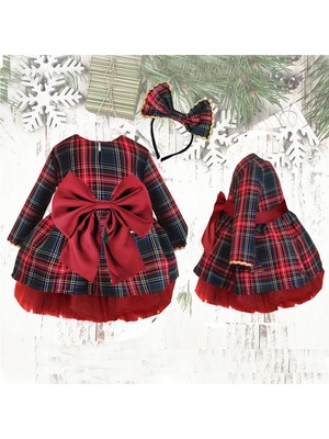 Shecco Babba Kız Çocuk Noel Tütü Elbise Taç Takım Kırmızı Fiyonk 1-8 Yaş
