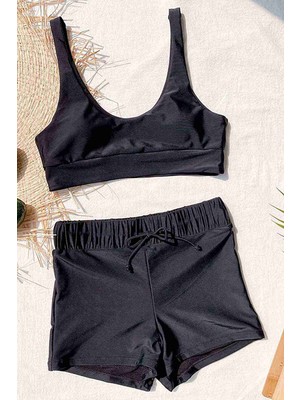 Angelsin Şortlu Tankini Bikini Takım Siyah