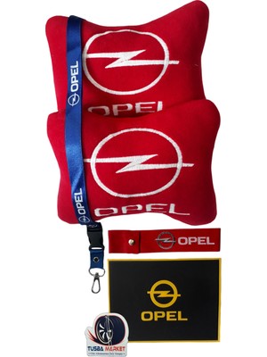 Opel Uyumlu Nakışlı Kırmızı Polar Ortopedik Seyahat Boyun Yastık / Oto Aksesuar