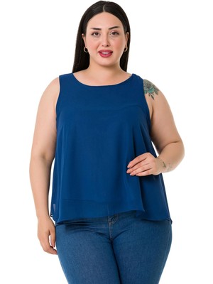 Disentis Modest Büyük Beden Arkadan Bağlama Detaylı Şifon Lacivert Bluz