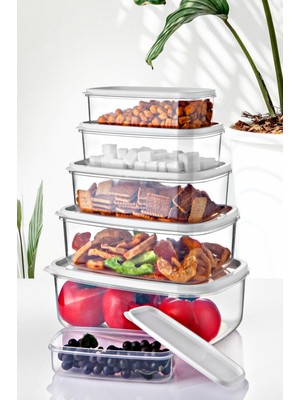 Open Home 6 Lı Dikdörtgen Beyaz Saklama Kabı Seti 300 Ml-500 Ml 800 Ml 1200 Ml 1900 Ml 2900 Ml