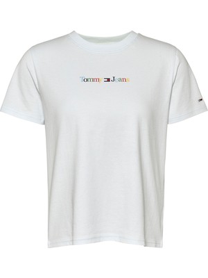 Tommy Jeans Bisiklet Yaka Düz Mavi Kadın T-Shirt Tjw Reg Color Serıf Lınear Ss