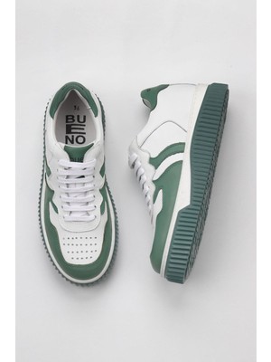 Bueno Shoes Yeşil Beyaz Deri Kadın Spor Ayakkabı 01WZ10400