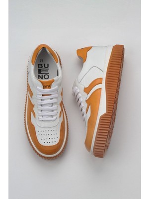 Bueno Shoes Turuncu Beyaz Deri Kadın Spor Ayakkabı 01WZ10400
