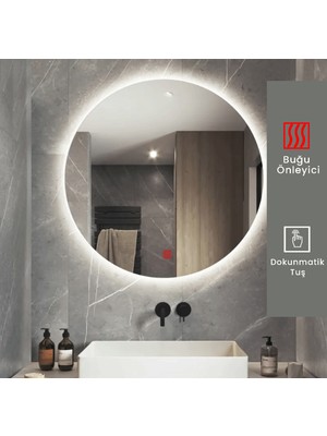 Buğusan 60 cm Çap Buğu Çözücülü Dokunmatik Işıklı Ledli Yuvarlak Banyo Aynası