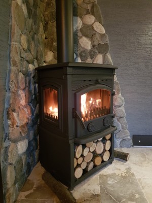 Flame Stove FS-014 Yk St Sirius Ultra 3 Camlı Yan Kapaklı Odunluklu Döküm Soba