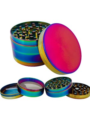 Efotech 63MM-RAINBOW Grınder 4 Kat Herbal Baharat Öğütücü Parçalayıcı Paslanmaz Çelik Mıknatıslı Gırgır
