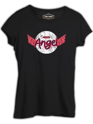 Lord T-Shirt Angel Writing With A Halo And Wings Siyah Kadın Tshirt