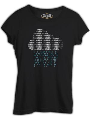 Lord T-Shirt Cloud With Binary Code Numbers Siyah Kadın Tshirt