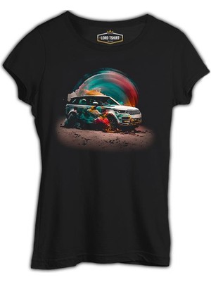 Lord T-Shirt Offroad Car With Colorful Dust Background Siyah Kadın Tshirt