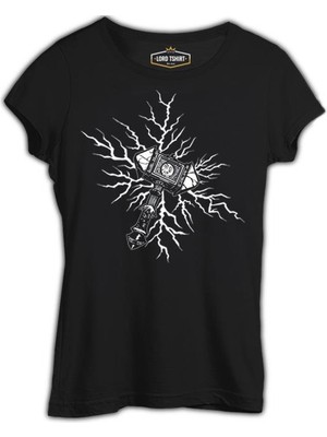 Lord T-Shirt Viking Hammer Lightning Siyah Kadın Tshirt